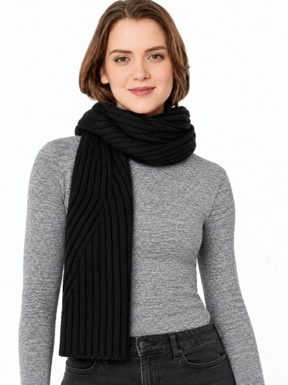 UGG Black Knit Rectangle Long Scarf One Size